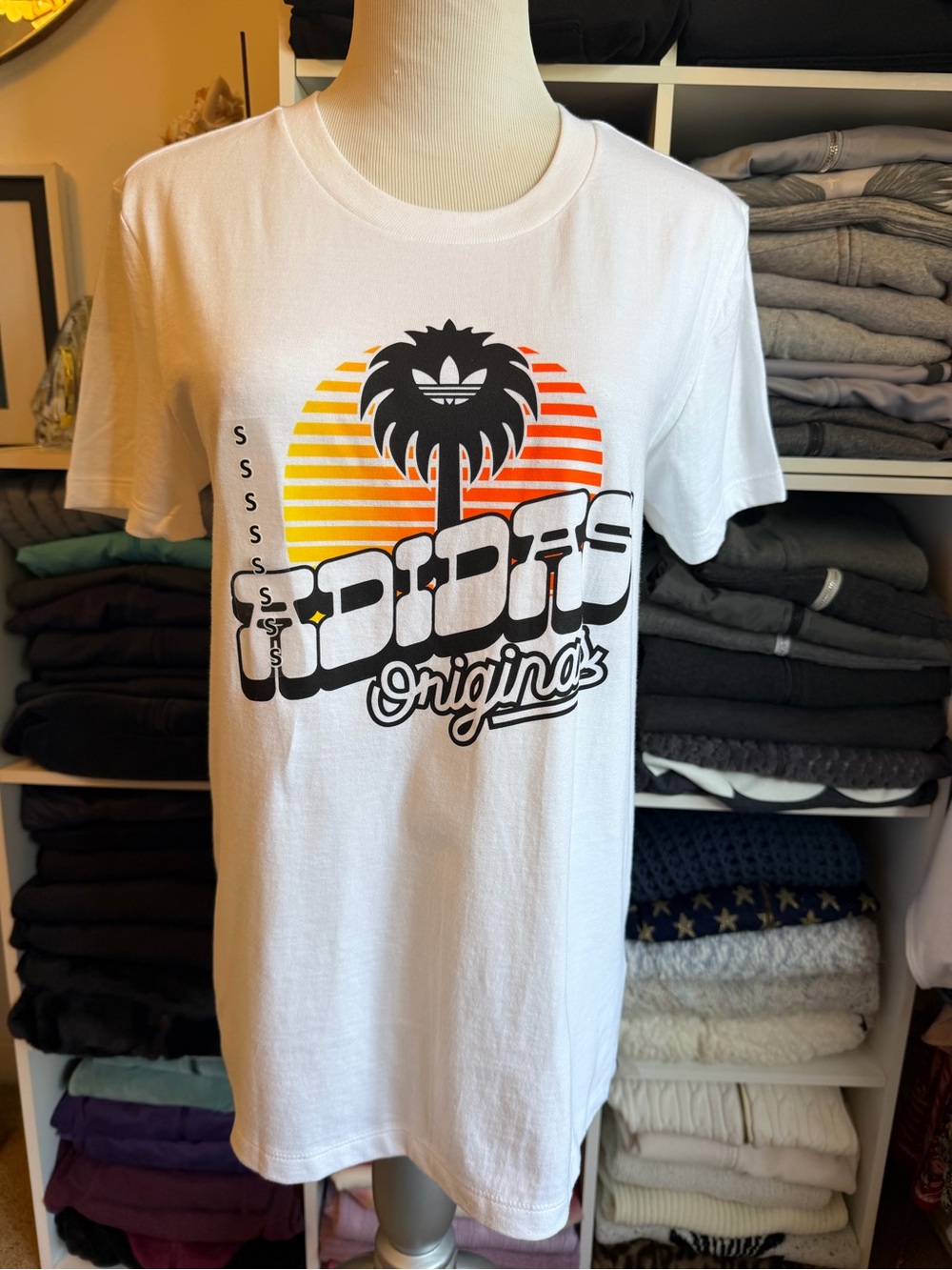 adidas Originals White Tee with Sunset Palm Graphic